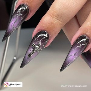 Purple And Black Nail Designs With Embellishments