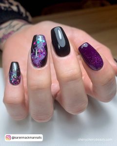 Purple And Black Nail Ideas With Glitter