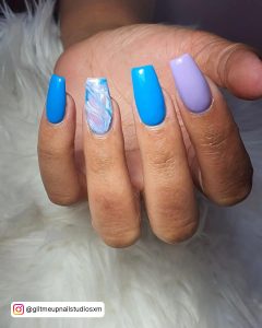 Purple And Blue Nails With Glitter
