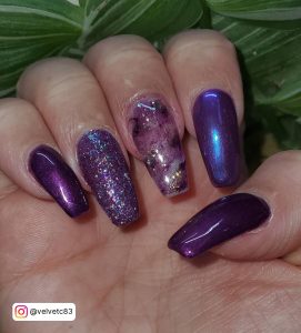 Purple And Gold Nails Coffin
