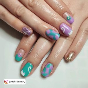 Purple And Mint Green Nails