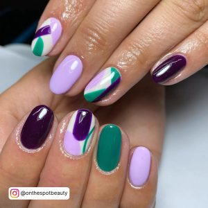 Purple And Neon Green Nails