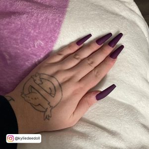 Purple Coffin Nails With Glitter