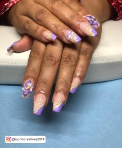 Purple French Tip Coffin Nails