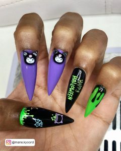 Purple Green And Black Nails