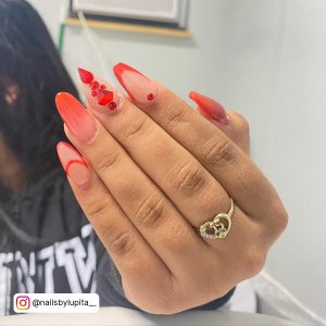 Red Acrylic Nails Coffin With Diamonds