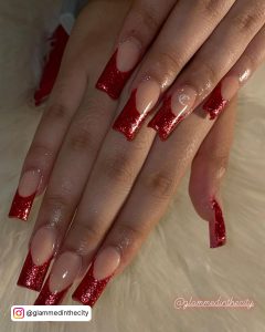 Red Almond Nails With Glitter