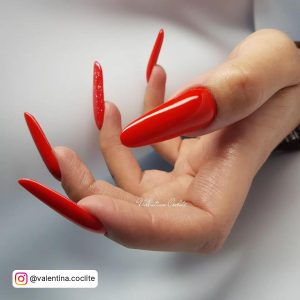 Red Almond Shaped Nails