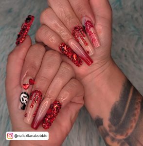 Red And Black Halloween Nail Art
