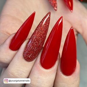 Red And Black Ombre Stiletto Nails