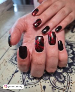 Red And Black Square Nails For Halloween
