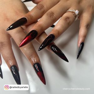 Red And Black Stiletto Nails With Ombre Effect