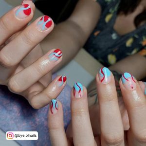 Red And Blue Marble Nails For Short Length