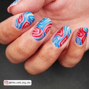Red And Blue Nail Ideas In Almond Shape