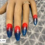 Red And Blue Ombre Nails With Glitter