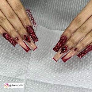 Red And Glitter Nails