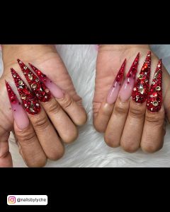 Red And Gold Acrylic Nail Designs