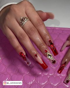 Red And Gold Acrylic Nails