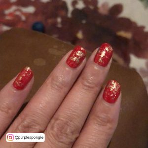 Red And Gold Almond Nails