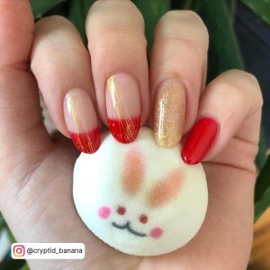 Red And Gold Coffin Nail Designs
