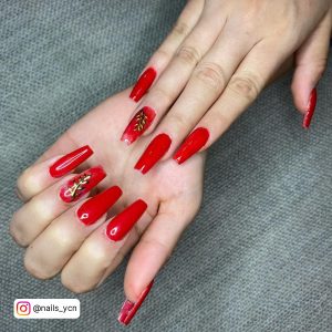 Red And Gold Coffin Nails