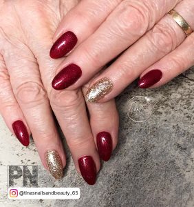 Red And Gold Dip Nails