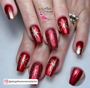 Red And Gold Flake Nails