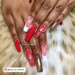 Red And Gold French Nails