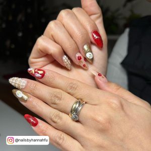 Red And Gold French Tip Nails