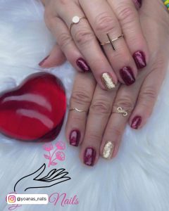 Red And Gold Gel Nails