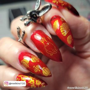 Red And Gold Glitter Nails
