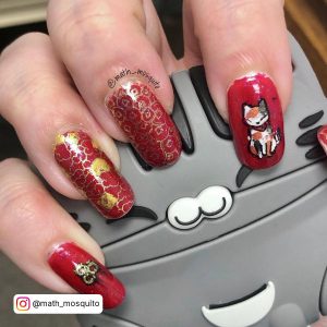 Red And Gold Glitter Ombre Nails
