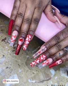 Red And Gold Long Nails