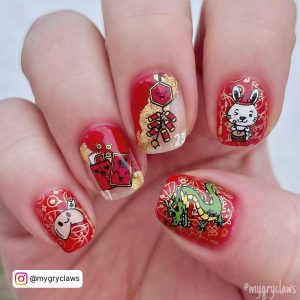 Red And Gold Nail Designs