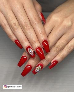 Red And Gold Nails Coffin