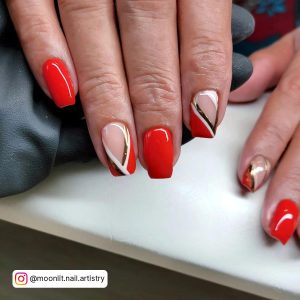Red And Gold Nails Coffin