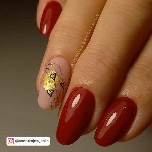Red And Gold Quince Nails