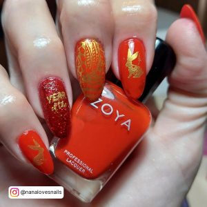 Red And Gold Quinceanera Nails