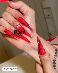 Red And Gold Stiletto Nails