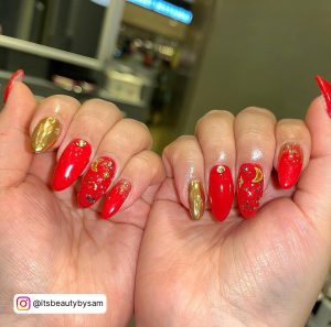 Red And Gold Stiletto Nails