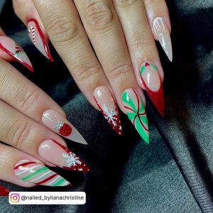Red And Green Candy Cane Nails