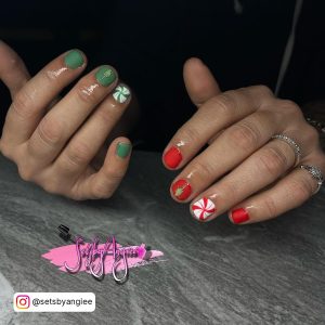 Red And Green Dip Nails