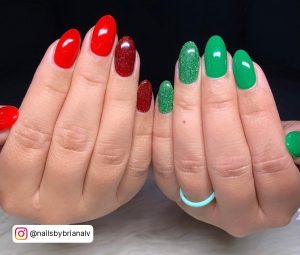 Red And Green Glitter Christmas Nails