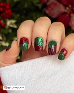 Red And Green Glitter Nails
