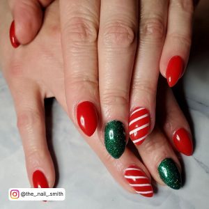 Red And Green Swirl Nails