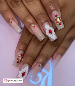 Red And Nude Nail Designs
