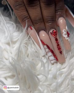 Red And Nude Valentines Day Nails