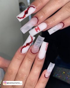 Red And Pink Nails With Diamonds