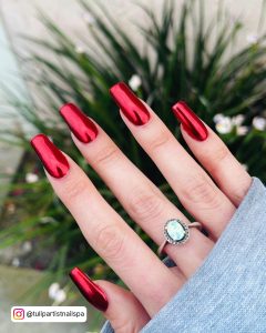 Red And Silver Chrome Nails