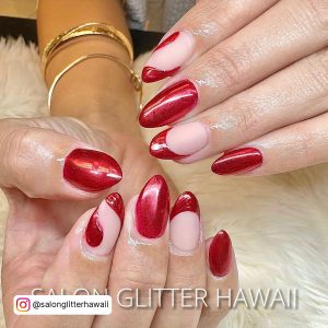 Red And White Christmas Nails Simple